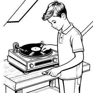 Bezaubernder Plattenspieler mit nostalgischen Klängen Ausmalvorlage für junge Musikentdecker