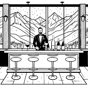 Eleganter Barkeeper mit stilvollen Cocktails Ausmalbild für kreative Genießer