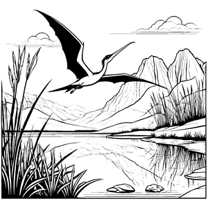 Majestätischer Pteranodon über funkelndem See Ausmalvorlage für fantasievolle Abenteurer