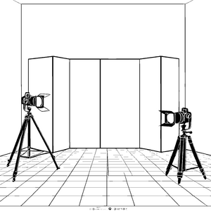 Spannendes Fotostudio mit Kameras Ausmalbild für kreative Bildgestalter