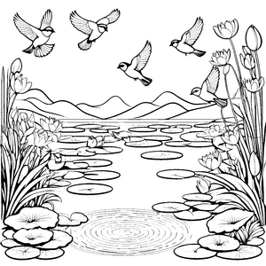 Spritzige Vögel im fröhlichen Bad Ausmalbild für lebhafte Wasserratten