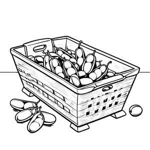 Fröhliche Edamame in buntem Korb Ausmalmotiv für kleine Küchenhelden