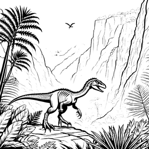 Faszinierender Velociraptor im prähistorischen Dschungel Ausmalvorlage für abenteuerliche Entdecker