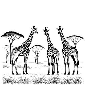 Grußende Giraffen im sonnigen Savannenland Ausmalvorlage für kreative Sonnenanbeter