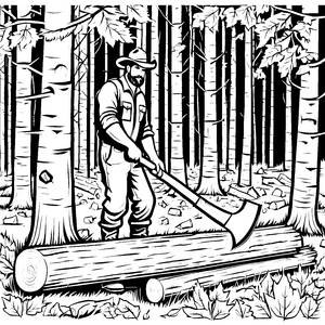 Kraftvoller Holzfäller bei der Arbeit Ausmalvorlage für mutige Naturbändiger