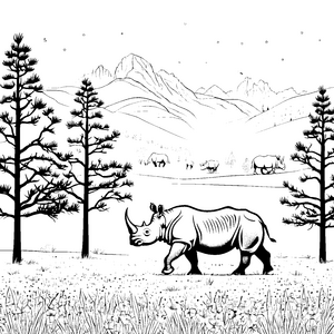 Selbstbewusstes Nashorn auf großer Abenteuerreise Ausmalvorlage für junge Naturforscher