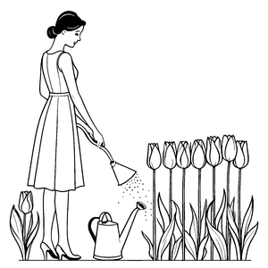 Zarte Tulpen unter gütiger Pflege Ausmalmotiv für kreative Gartenentdecker