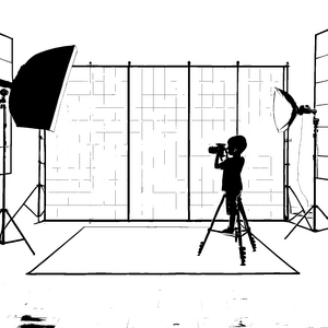 Kreatives Fotostudio mit Kamera und Scheinwerfern Ausmalmotiv für blühende Künstler