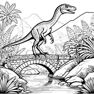 Faszinierender Velociraptor auf der Brücke Ausmalbild für abenteuerliche Forscher