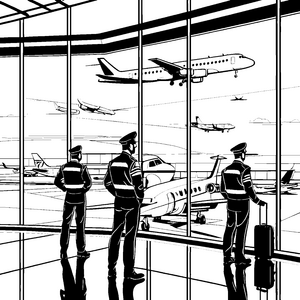 Waghalsige Piloten am Schalter mit Flugzeugen Ausmalvorlage für kleine Luftfahrtfans