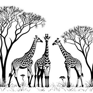 Bezaubernde Giraffen unter schattenspendenden Bäumen Ausmalbild für fantasievolle Künstler