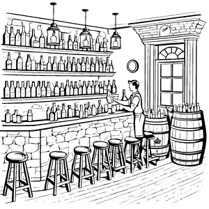 Begeisterter Barkeeper bei der Zubereitung spannender Cocktails Ausmalvorlage für kreative Getränke-Entdecker