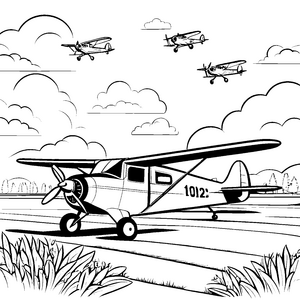 Abenteuerliche Flugzeuge im bunten Himmel Ausmalvorlage für angehende Piloten