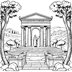 Weiser Philosoph im antiken Tempel Ausmalbild für neugierige Klugscheißer