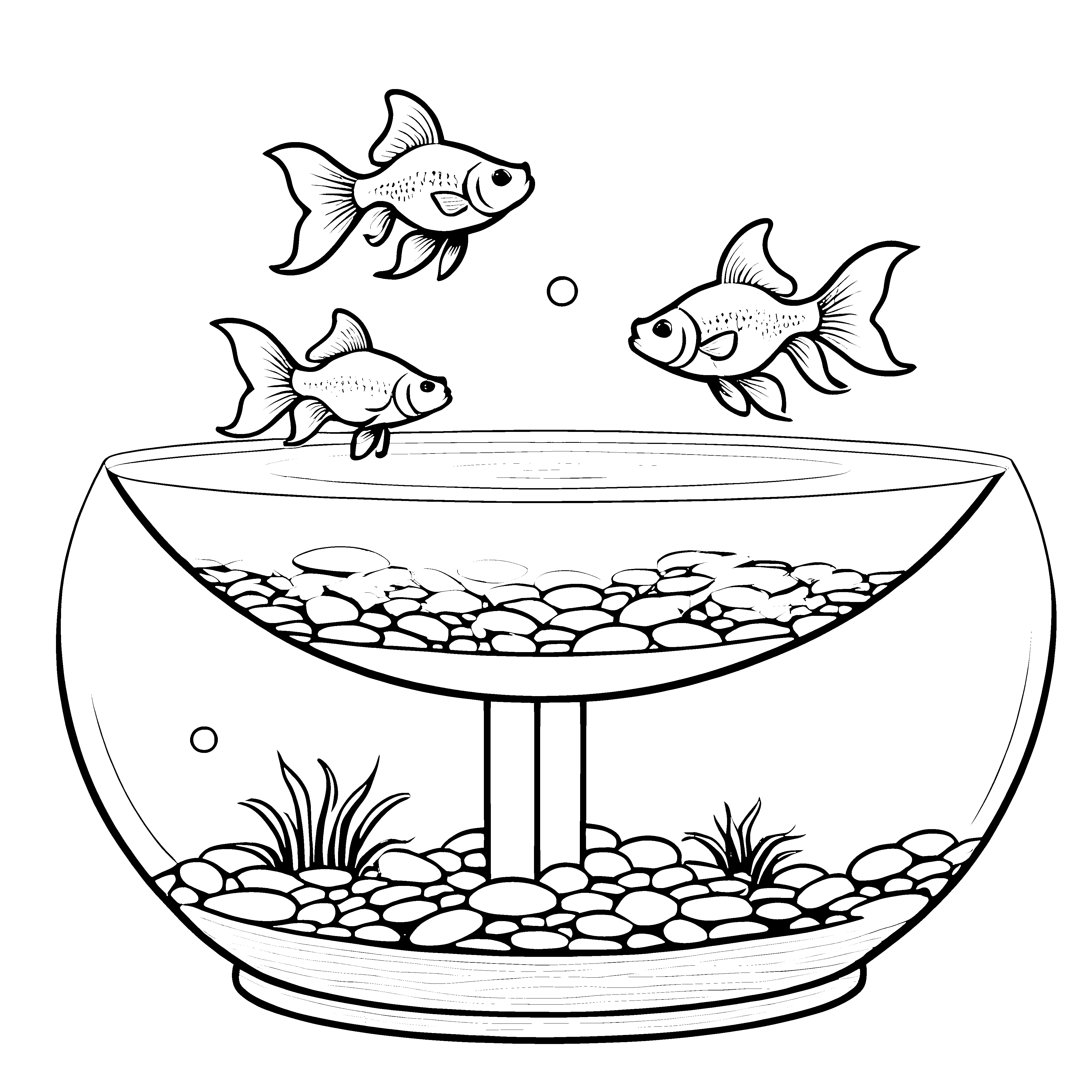 Fröhliche Goldfische im sprudelnden Aquarium Ausmalvorlage für kleine Wasserfreunde