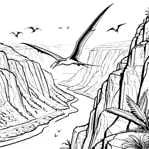 Majestätischer Pteranodon über grandioser Klamm Ausmalbild für abenteuerlustige Entdecker