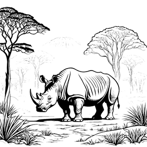 Majestätisches Nashorn in afrikanischer Savanne Ausmalbild für furchtlose Entdecker