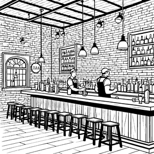 Kreative Barkeeper bei der Mixkunst Ausmalbild für kleine Genussentdecker
