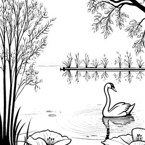 Elegante Schwäne im ruhigen Wasser Ausmalvorlage für kreative Naturfreunde