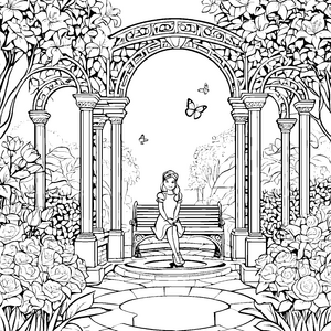 Wunderschöne Prinzessin im zauberhaften Garten Ausmalvorlage für fantasievolle Künstler
