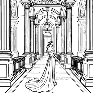 Elegante Prinzessin im strahlenden Schloss Ausmalbild für fantasievolle Künstler