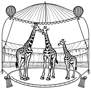 Witzige Giraffen unter dem Zirkuszelt Ausmalmotiv für abenteuerliche Künstler