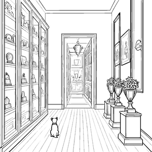 Glänzende Trophäenschätze im eindrucksvollen Schrank Ausmalvorlage für kleine Siegerentdecker