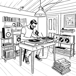 Bezaubernder DJ beim Plattenmixen Ausmalvorlage für musikalische Trendsetter
