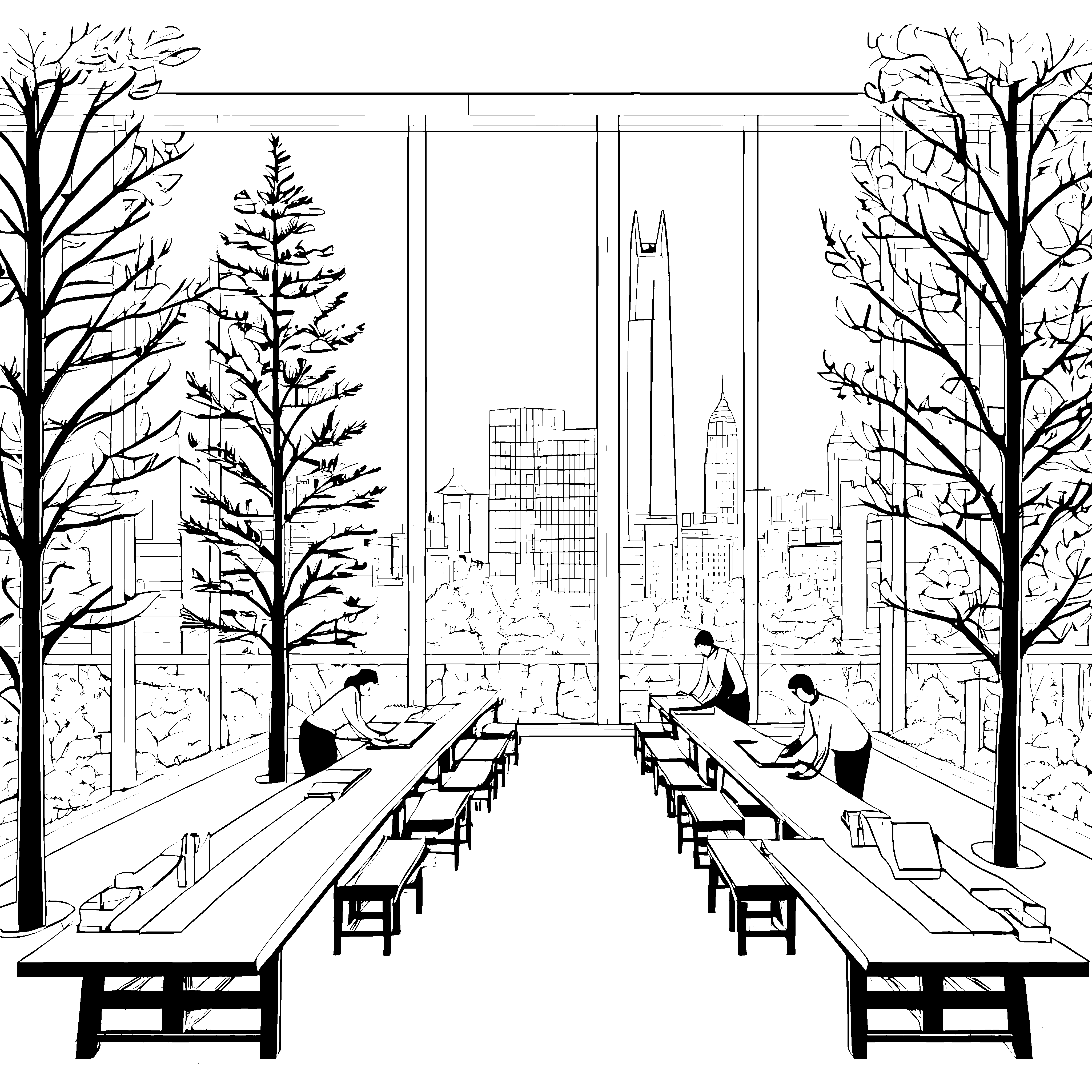 Moderne Architekturstudie mit kreativen Planern Ausmalbild für angehende Designer