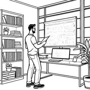Kreativer Softwareentwickler vor dem Bildschirm Ausmalvorlage für angehende Programmierer