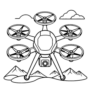 Futuristische Drohne über majestätischen Bergen Malvorlage für kleine Technikforscher