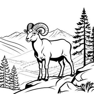 Furchtloser Hammel auf dem höchsten Gipfel Ausmalmotiv für kleine Naturforscher
