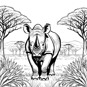 Starkes Nashorn in der Savanne Ausmalvorlage für mutige Tierforscher