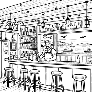 Begeisterter Barkeeper zaubert fruchtige Cocktails Ausmalvorlage für junge Genussentdecker
