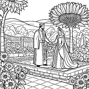 Majestätisches Königspaar im blühenden Garten Malvorlage für stolze Geschichtenerzähler