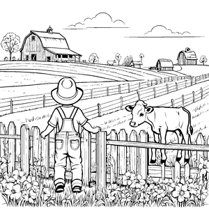 Verspieltes Kalb auf dem Bauernhof Malvorlage für kleine Tierliebhaber