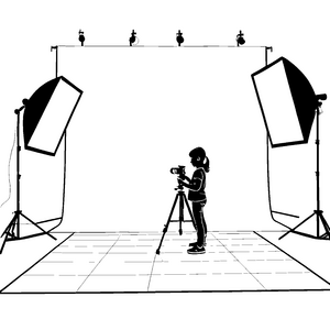 Kreatives Fotostudio mit Kamerakinder Ausmalbild für kleine Künstler