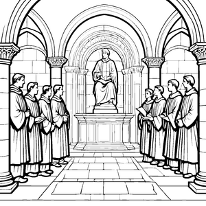 Majestätische Statue in historischem Rahmen Ausmalbild für junge Entdecker