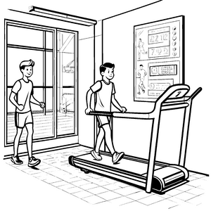 Sportliches Laufband im fitnessreichen Umfeld Ausmalbild für aktive Bewegungsfreunde