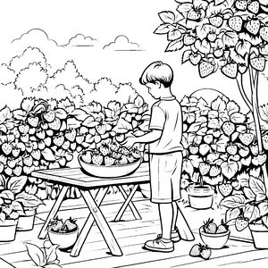Süße Erdbeeren im bunten Garten Ausmalbild für flinke Erntehelfer