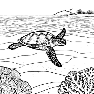 Unterwasser-Abenteuer mit schwimmender Schildkröte Ausmalbild für kleine Ozeanliebhaber