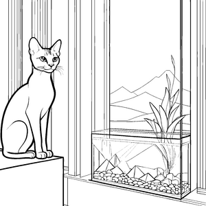 Sphynx Katze beim Entspannen am Fenster Ausmalmotiv für elegante Tierfreunde