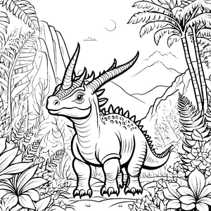 Styracosaurus im Dschungel voller Pflanzen Ausmalvorlage für junge Entdecker