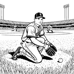 Fesselnder Baseballspieler auf dem Spielfeld Ausmalbild für kleine Sportfans