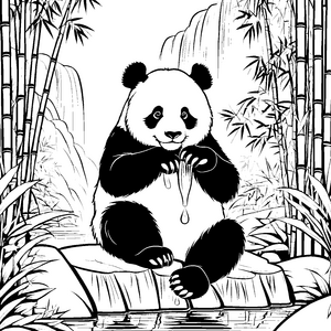 Witziger Panda mit frischem Bambus Ausmalvorlage für neugierige Tierentdecker