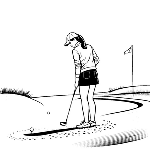 Präzise Golferin mit spannender Herausforderung Ausmalvorlage für junge Sportler