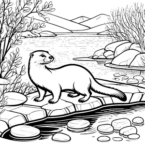 Schwimmender Otter am glitzernden Wasser Ausmalbild für neugierige Naturfreunde