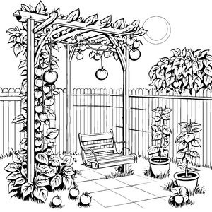 Leckere Tomaten unter dem Pavillon Ausmalvorlage für junge Gartenhelden
