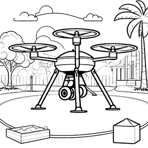 Futuristische Drohne im Park Ausmalvorlage für junge Technikenthusiasten