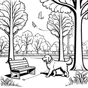Lebhafter Golden Retriever im sonnigen Park Ausmalbild für fröhliche Tierfreunde